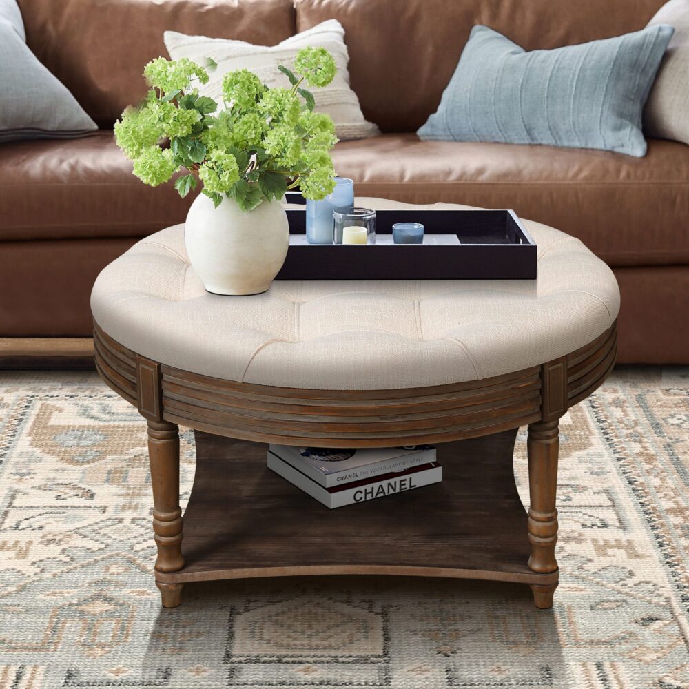 27be216ecbe2f37d03edea5b8054e25a VESAMONTIS Round Tufted Ottoman Coffee Table