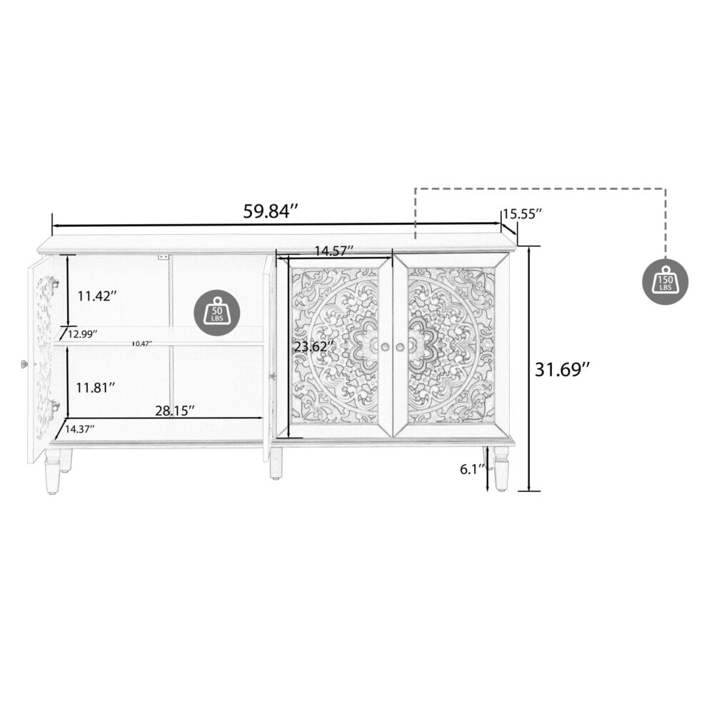 VESAMONTIS Antique Buffet Cabinet Sideboard