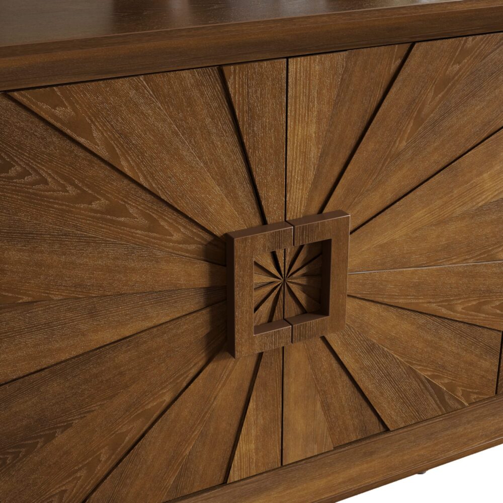 VESAMONTIS 60" Rustic Farmhouse Credenza TV Stand with Sunburst Doors, Heavy-Duty Wood Buffet Storage Cabinet for Living Room & Kitchen