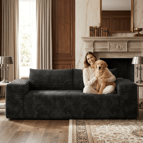 VESAMONTIS 78.8" 3-Seater Corduroy Sofa, Deep Seat Cloud Couch with Ergonomic Backrest & Wide Armrests, Comfy No Assembly Loveseat for Living Room, Bedroom & Apartment, High-Density Foam Support (Up to 600lbs)