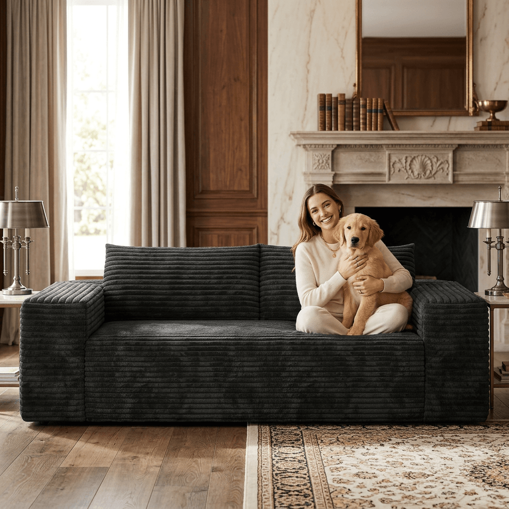 VESAMONTIS 78.8" 3-Seater Corduroy Sofa, Deep Seat Cloud Couch with Ergonomic Backrest & Wide Armrests, Comfy No Assembly Loveseat for Living Room, Bedroom & Apartment, High-Density Foam Support (Up to 600lbs)