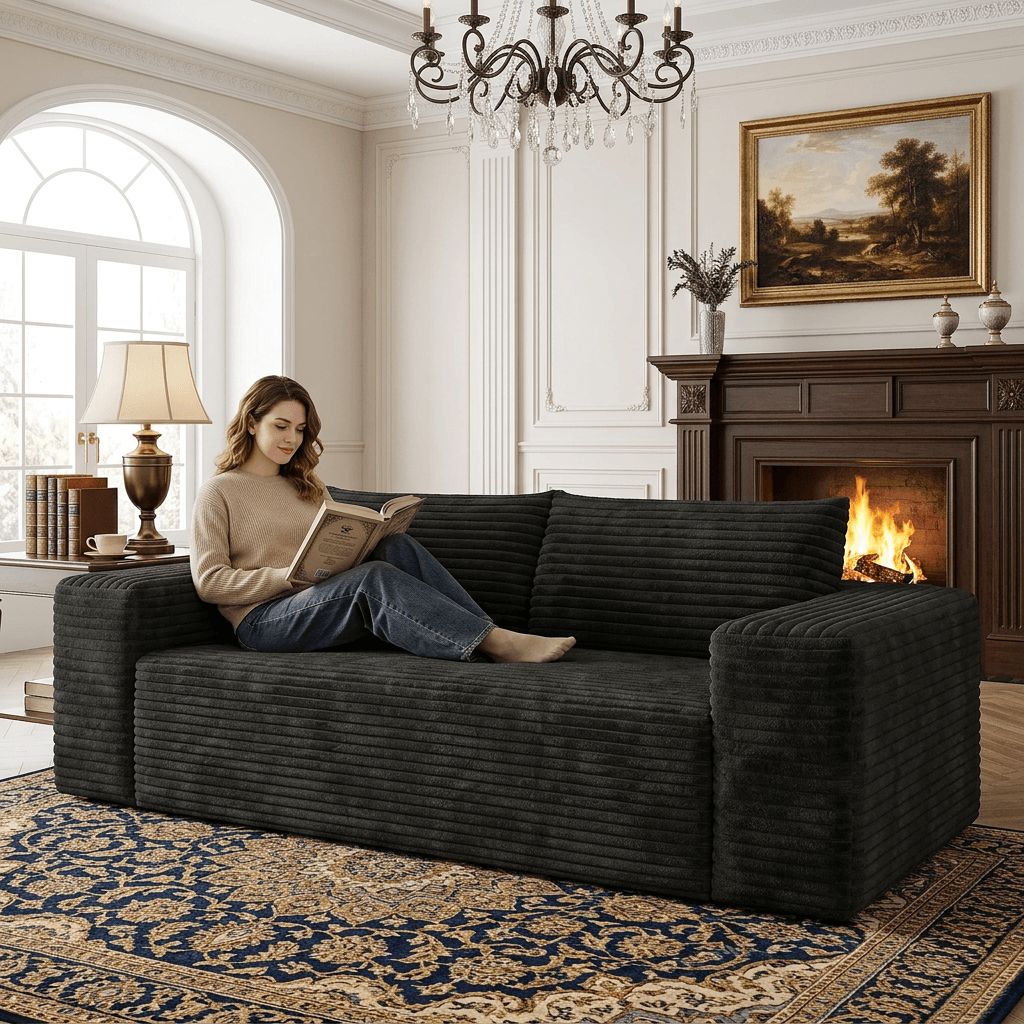 VESAMONTIS 78.8" 3-Seater Corduroy Sofa, Deep Seat Cloud Couch with Ergonomic Backrest & Wide Armrests, Comfy No Assembly Loveseat for Living Room, Bedroom & Apartment, High-Density Foam Support (Up to 600lbs)