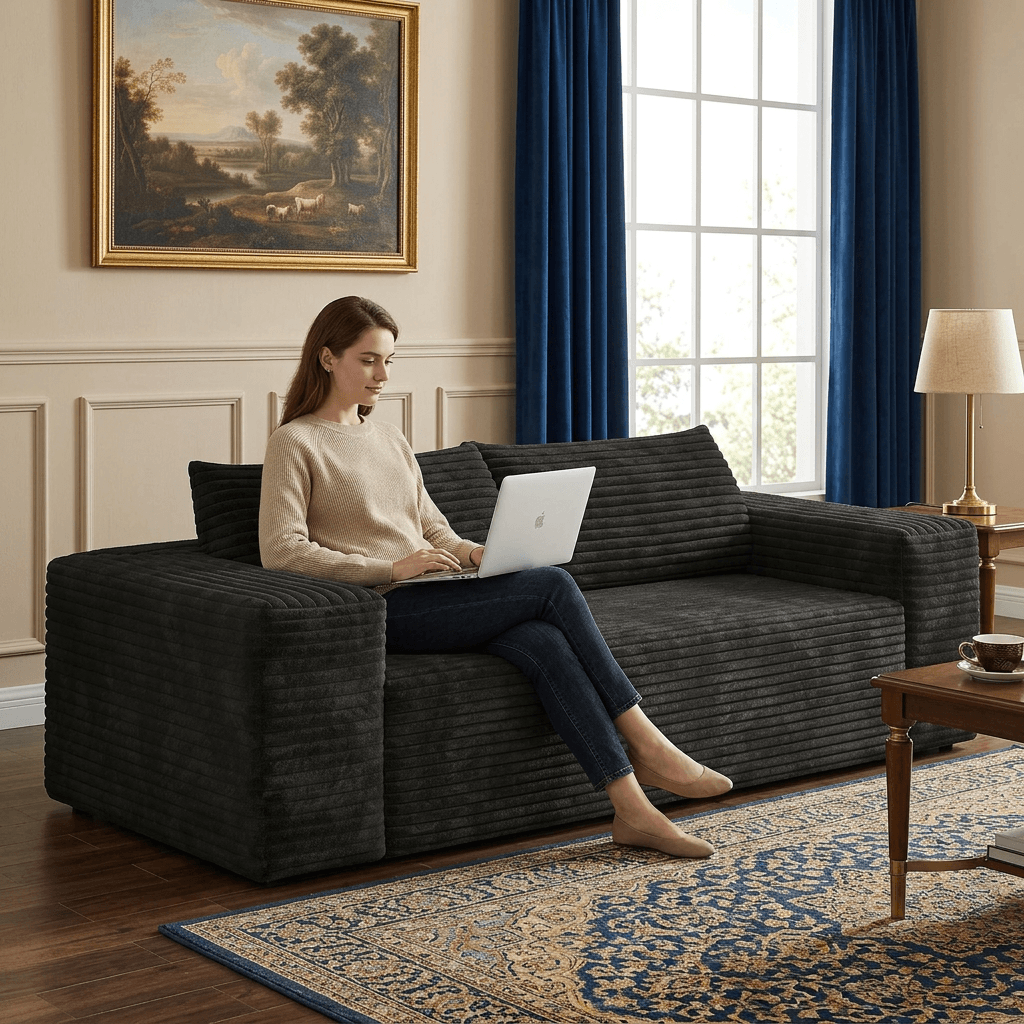 VESAMONTIS 78.8" 3-Seater Corduroy Sofa, Deep Seat Cloud Couch with Ergonomic Backrest & Wide Armrests, Comfy No Assembly Loveseat for Living Room, Bedroom & Apartment, High-Density Foam Support (Up to 600lbs)