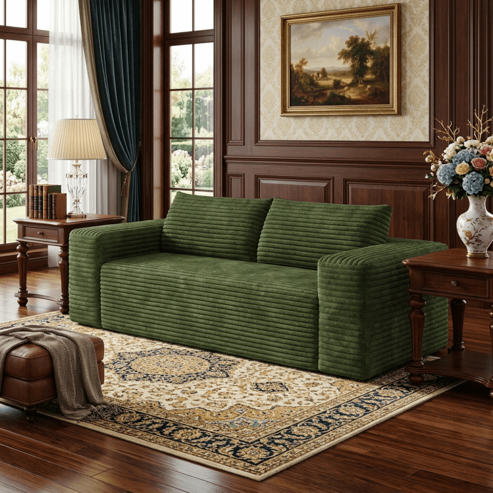 009 VESAMONTIS 78.8" 3-Seater Corduroy Sofa, Deep Seat Cloud Couch with Ergonomic Backrest & Wide Armrests, Comfy No Assembly Loveseat for Living Room, Bedroom & Apartment, High-Density Foam Support (Up to 600lbs)