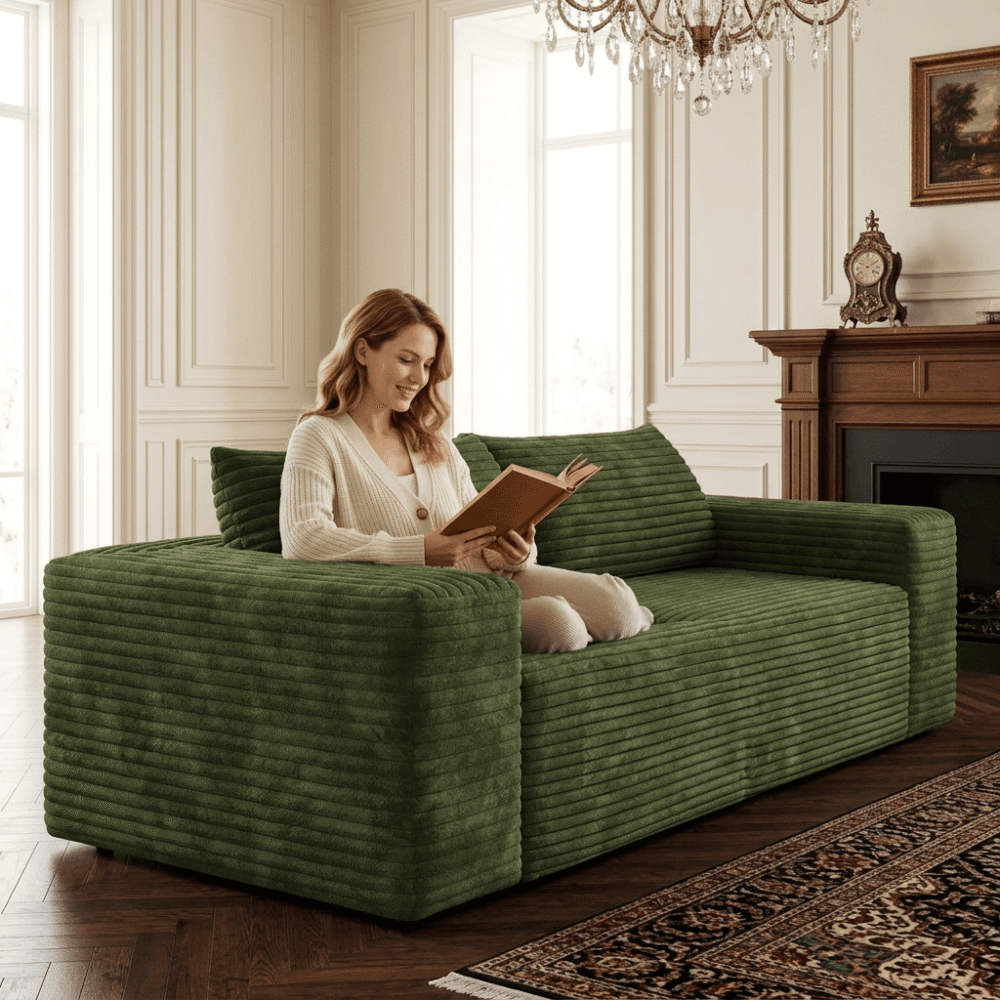 010 VESAMONTIS 78.8" 3-Seater Corduroy Sofa, Deep Seat Cloud Couch with Ergonomic Backrest & Wide Armrests, Comfy No Assembly Loveseat for Living Room, Bedroom & Apartment, High-Density Foam Support (Up to 600lbs)