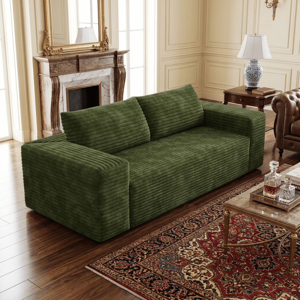 011 VESAMONTIS 78.8" 3-Seater Corduroy Sofa, Deep Seat Cloud Couch with Ergonomic Backrest & Wide Armrests, Comfy No Assembly Loveseat for Living Room, Bedroom & Apartment, High-Density Foam Support (Up to 600lbs)