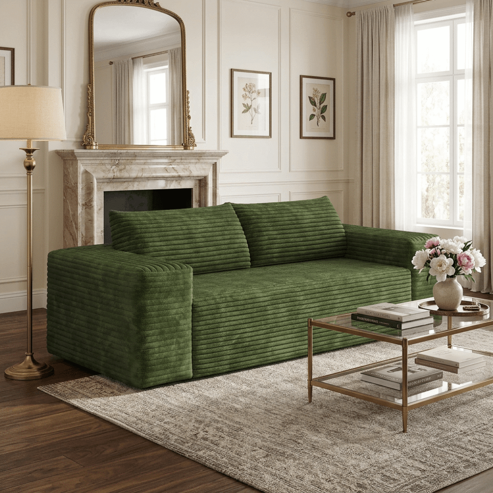 013 VESAMONTIS 78.8" 3-Seater Corduroy Sofa, Deep Seat Cloud Couch with Ergonomic Backrest & Wide Armrests, Comfy No Assembly Loveseat for Living Room, Bedroom & Apartment, High-Density Foam Support (Up to 600lbs)