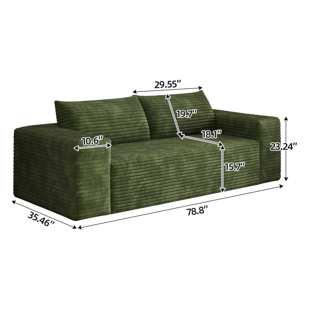 014 VESAMONTIS 78.8" 3-Seater Corduroy Sofa, Deep Seat Cloud Couch with Ergonomic Backrest & Wide Armrests, Comfy No Assembly Loveseat for Living Room, Bedroom & Apartment, High-Density Foam Support (Up to 600lbs)