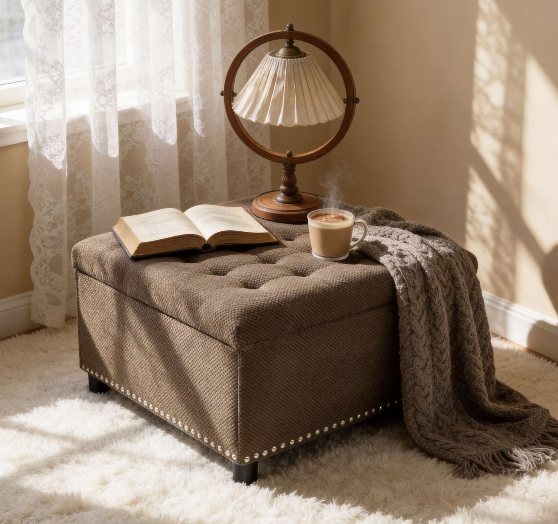 VESAMONTIS Black Storage Ottoman with Hidden Storage timeless elegance