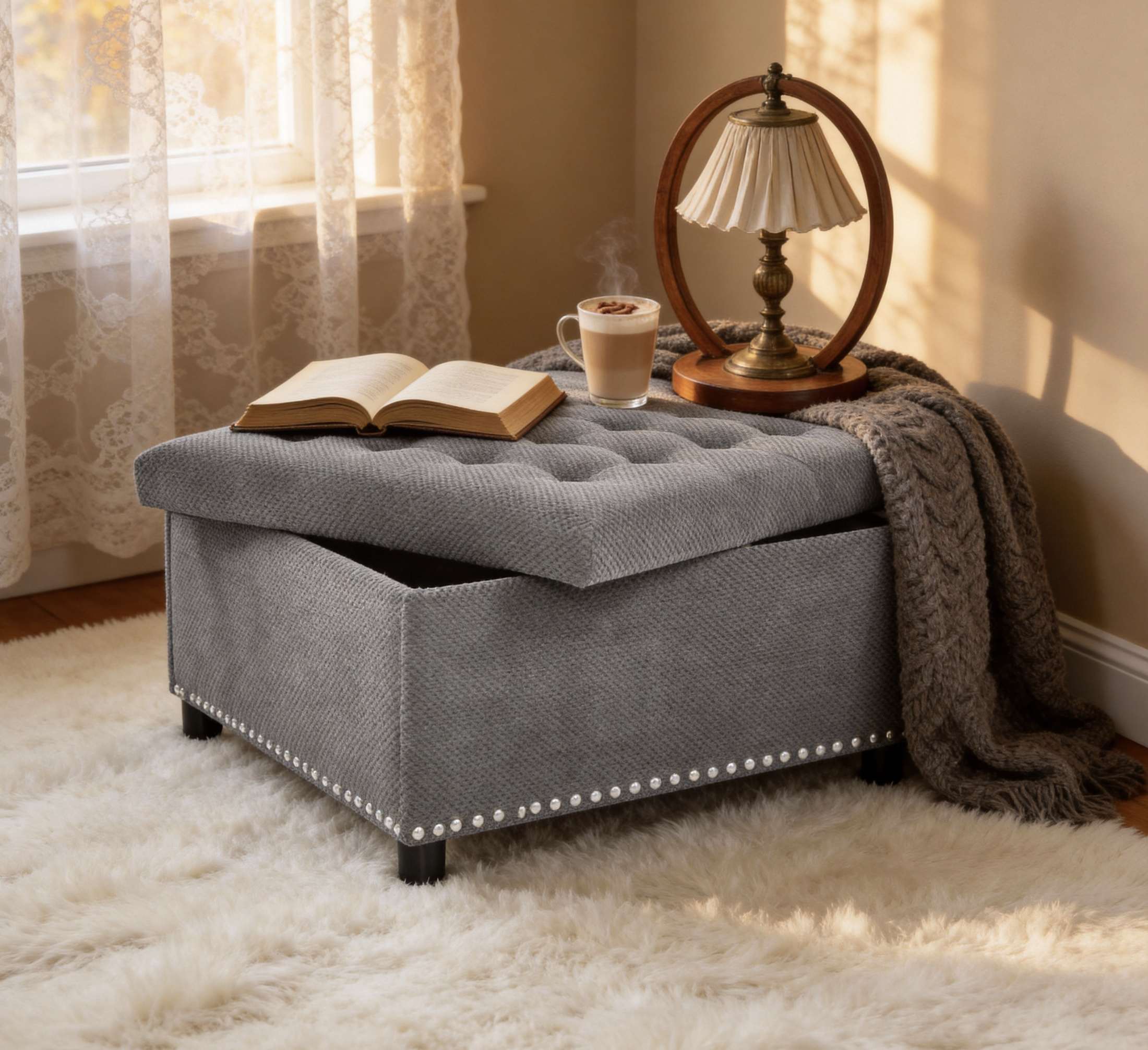 VESAMONTIS Black Storage Ottoman with Hidden Storage dimensions