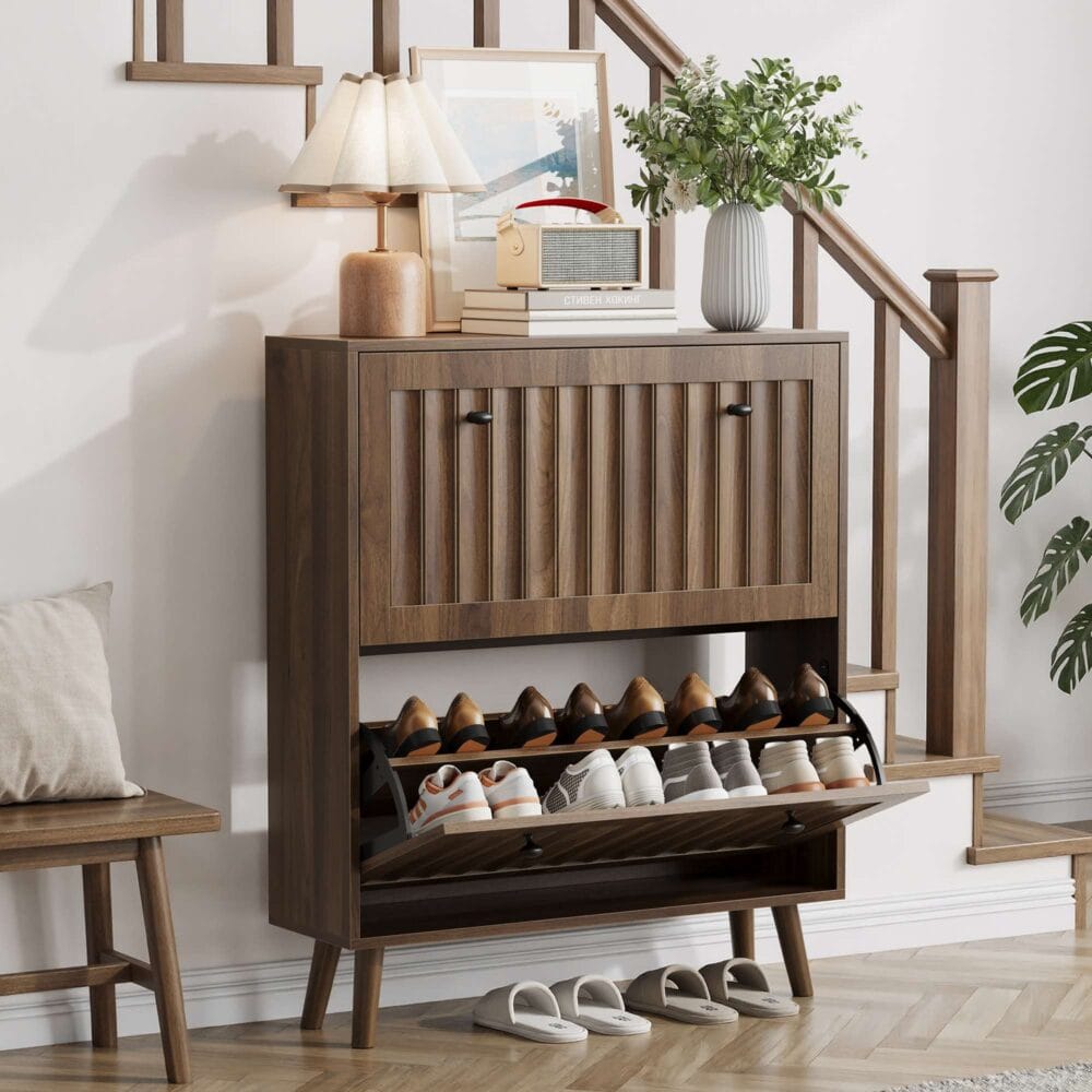 Walnut Mid-Century Shoe Cabinet