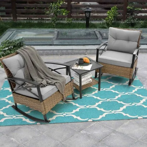 Grey Rocking Rattan Chair Set