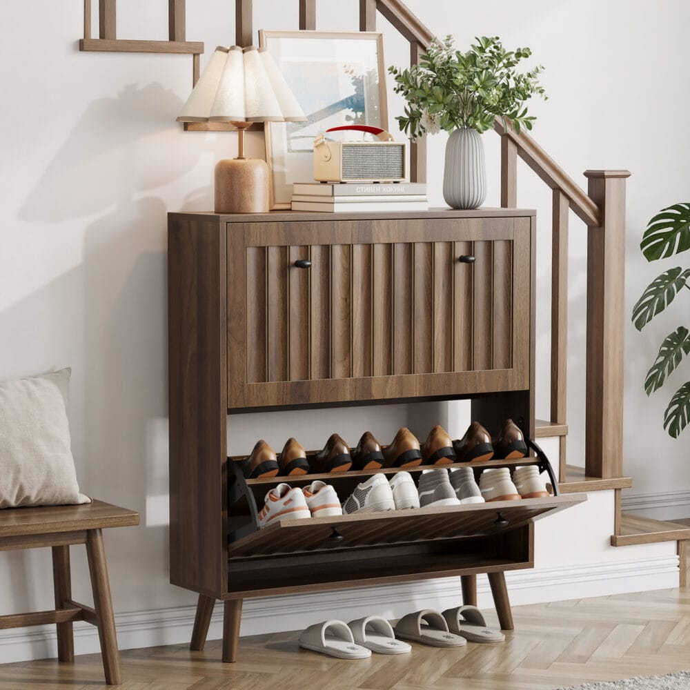 Walnut Mid-Century Shoe Cabinet