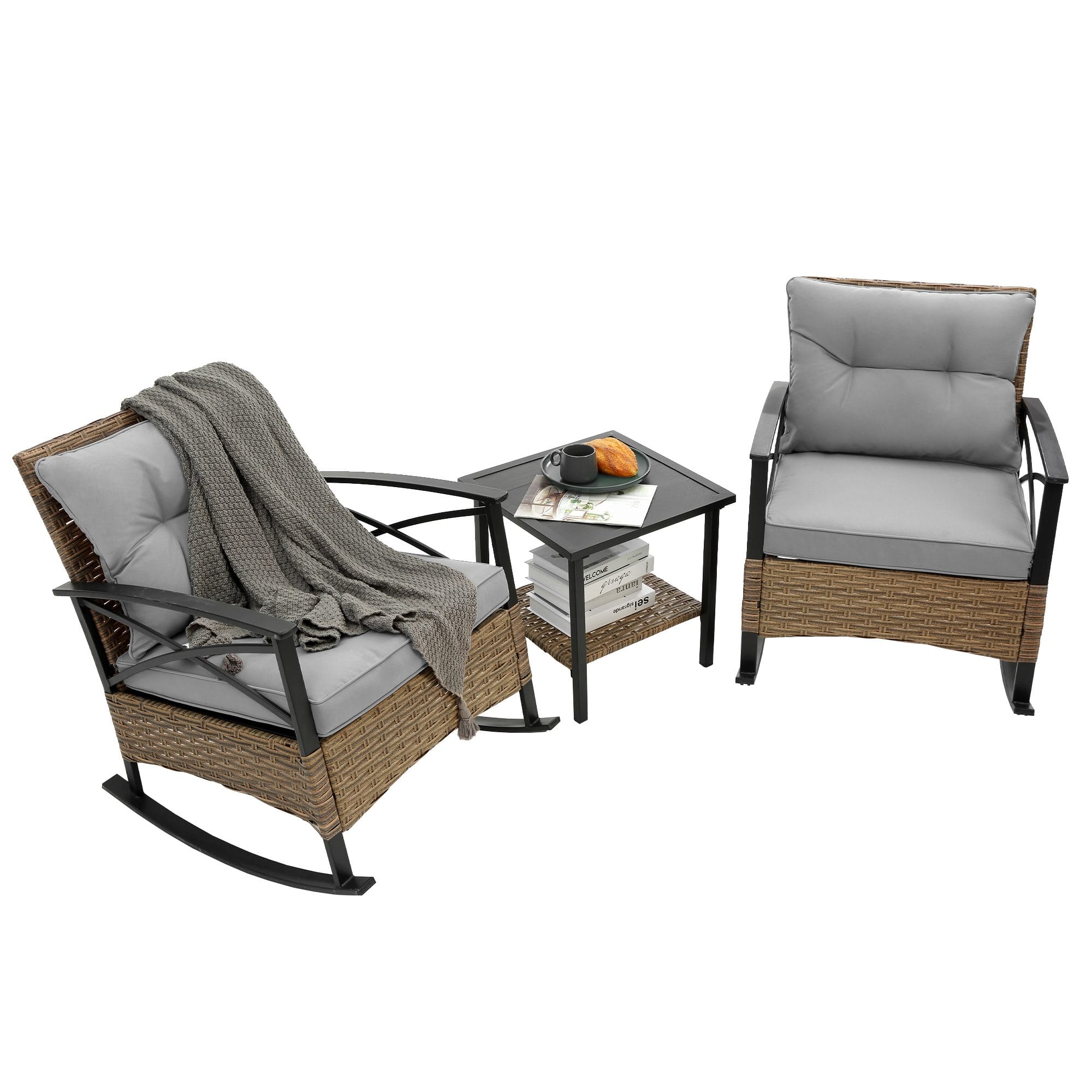  Grey Rocking Rattan Chair Set durable construction