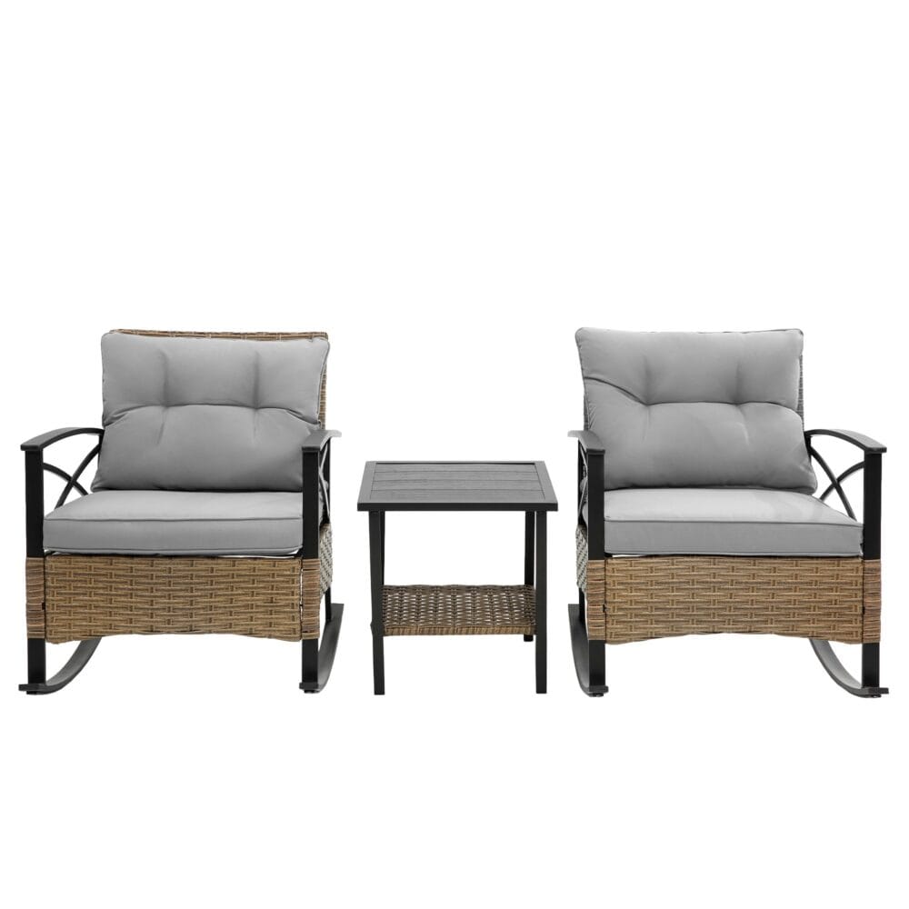Grey Rocking Rattan Chair Set