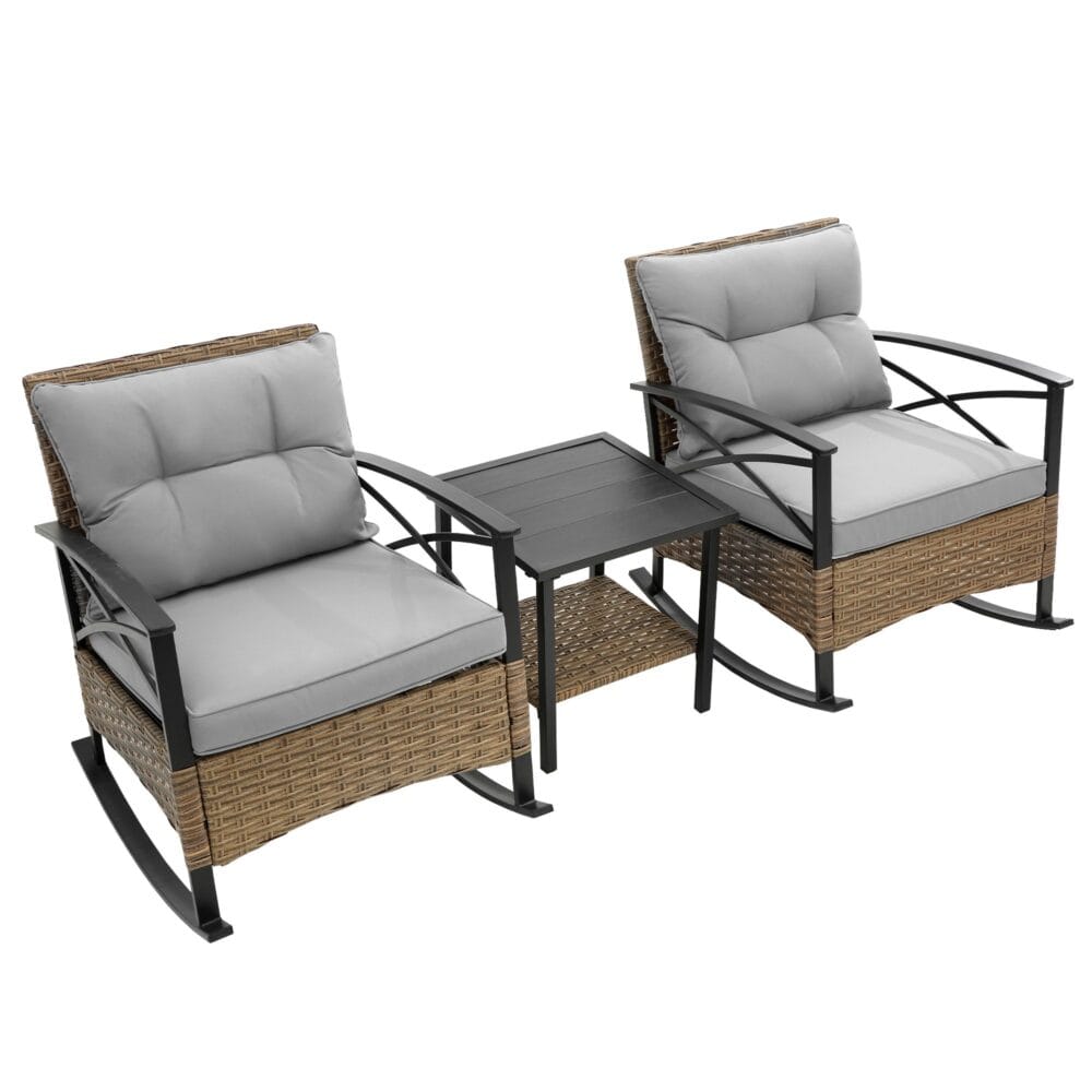 Grey Rocking Rattan Chair Set