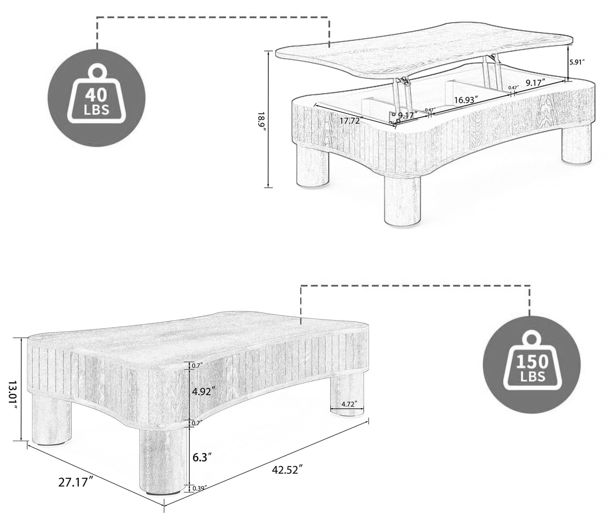 VESAMONTIS Lift Top Coffee Table 42in with Hidden Storage overview