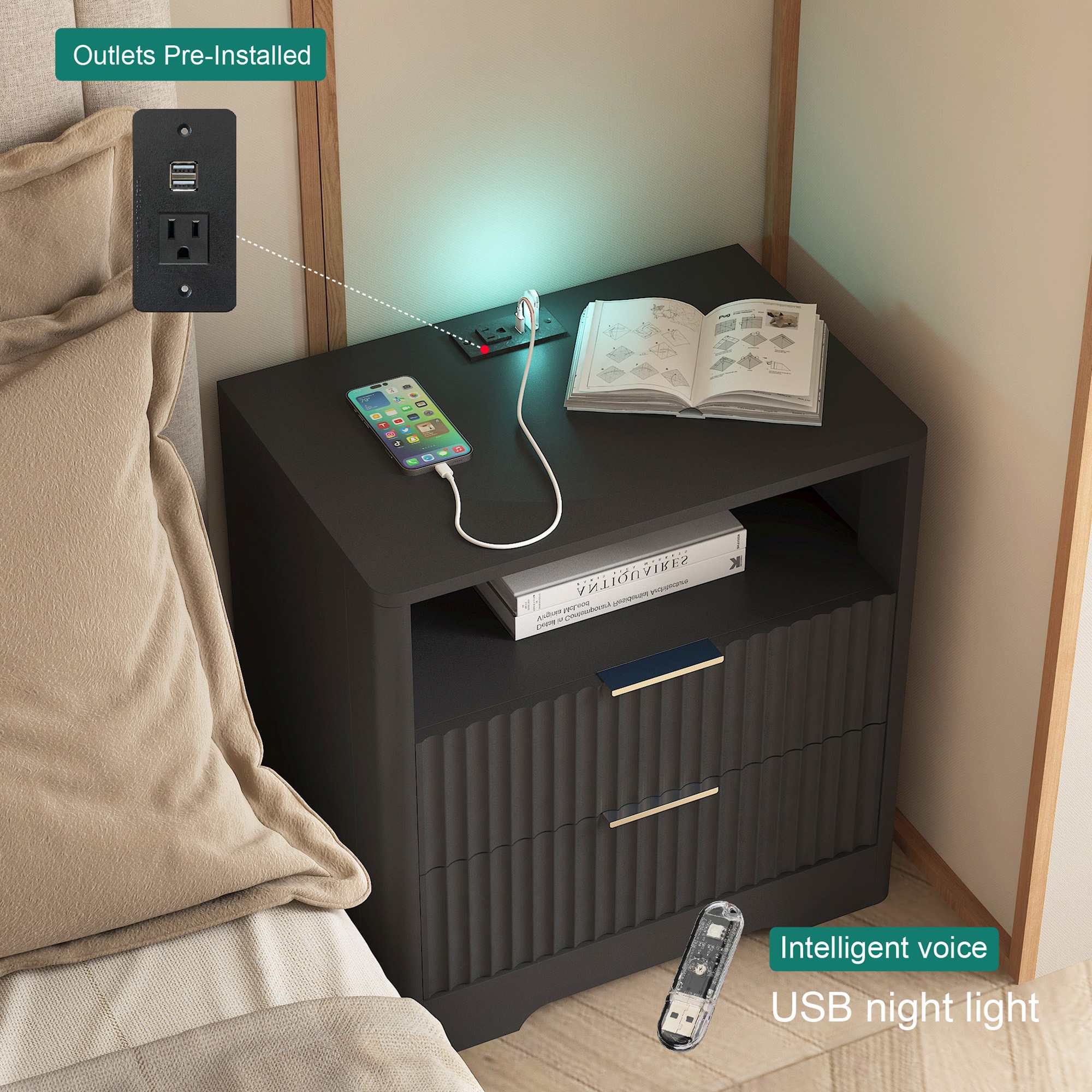  Smart Nightstand with Charging Station features