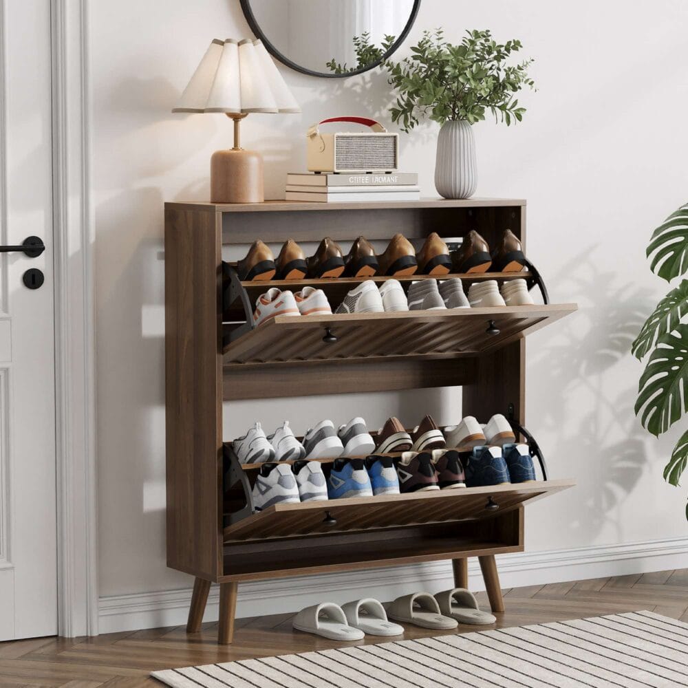 Walnut Mid-Century Shoe Cabinet