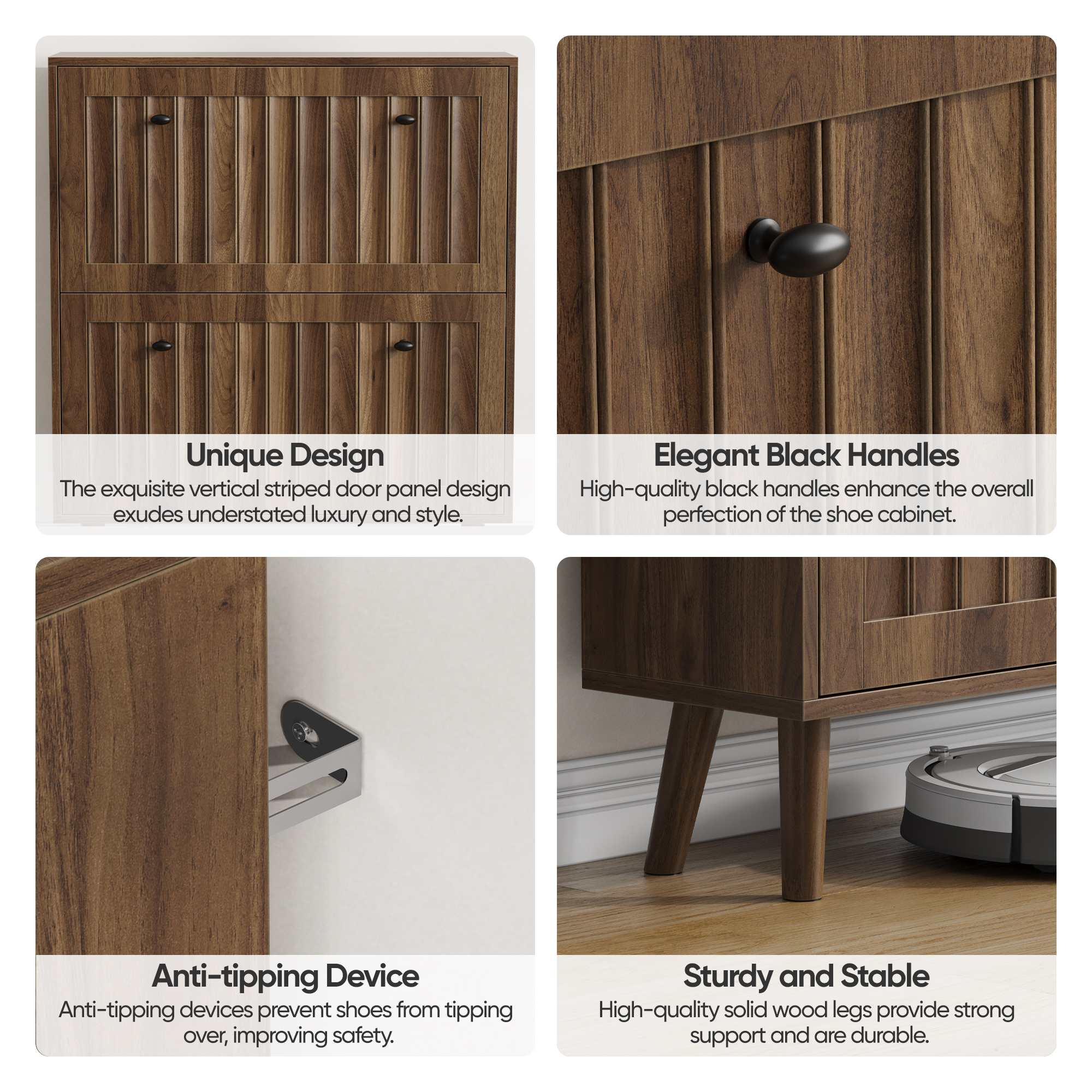  Walnut Mid-Century Shoe Cabinet functional storage