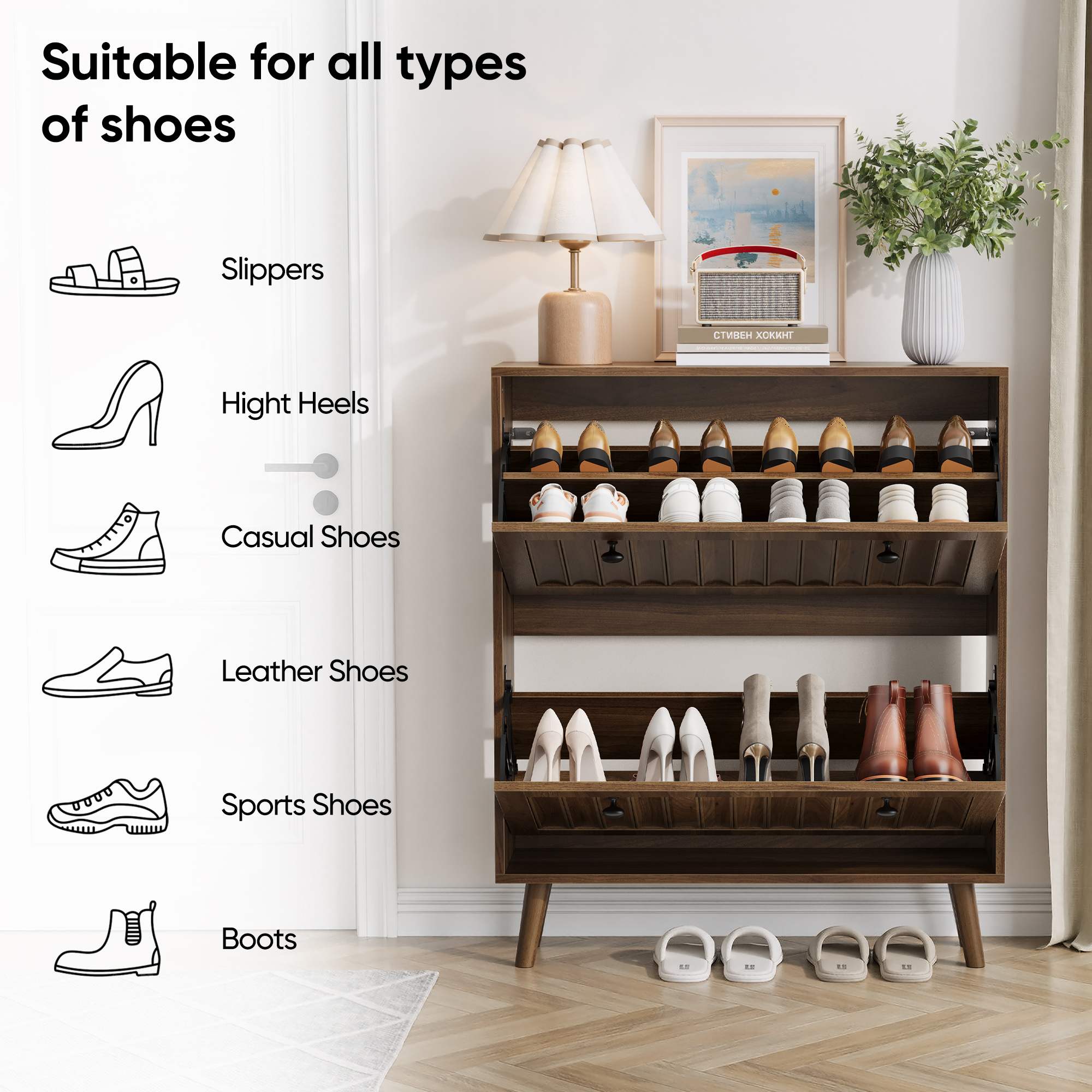  Walnut Mid-Century Shoe Cabinet dimensions