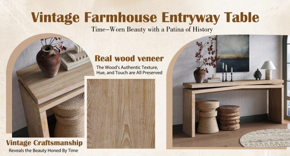 VESAMONTIS Solid Wood Veneer Console Table