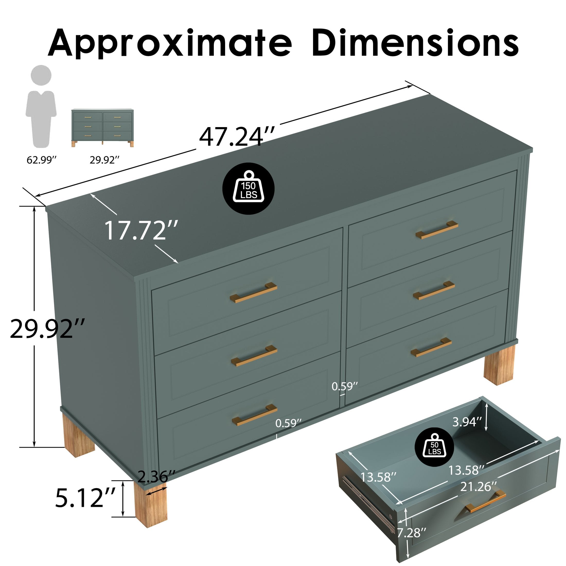 VESAMONTIS Double Dresser with 6 Drawers timeless design