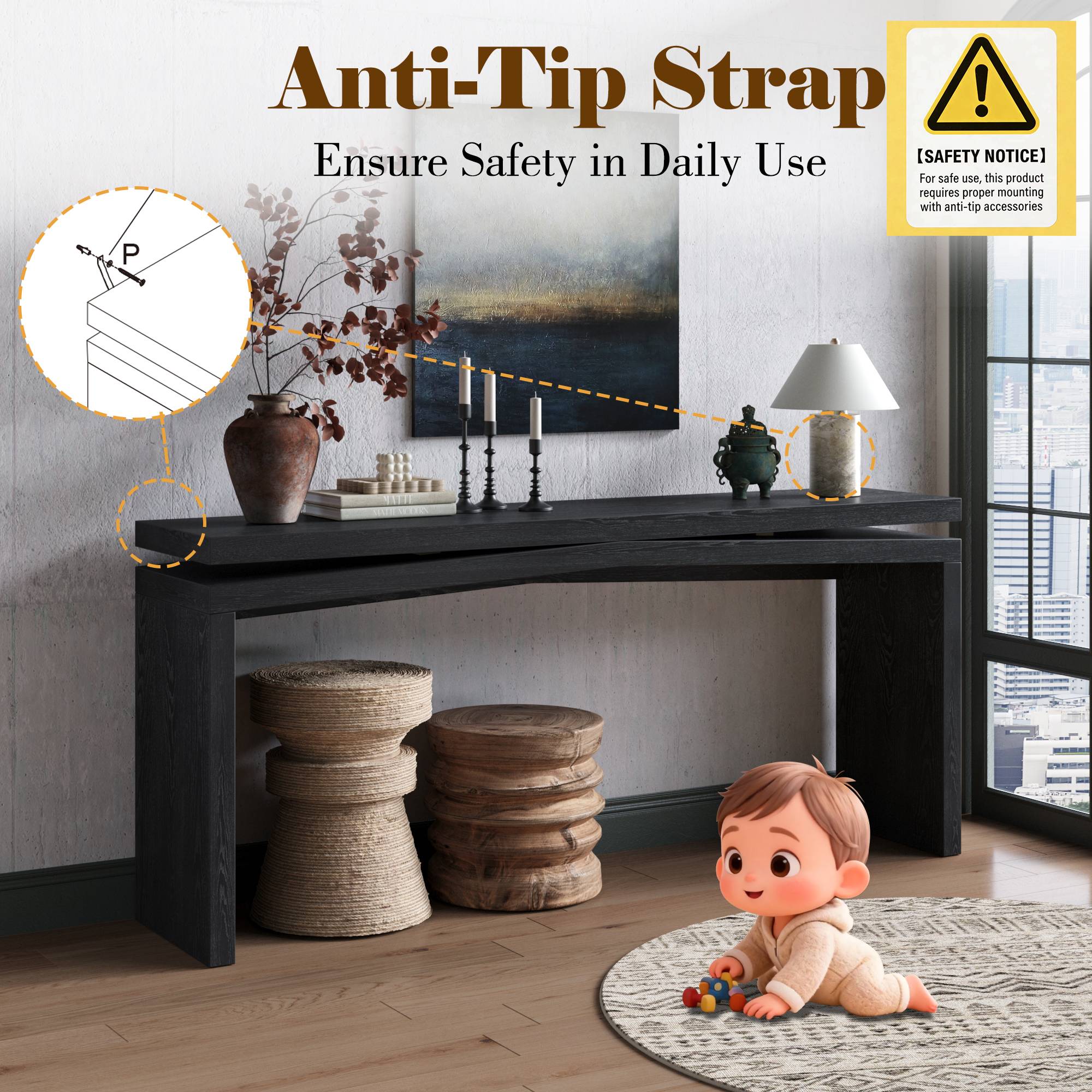 Solid Wood Veneer Console Table