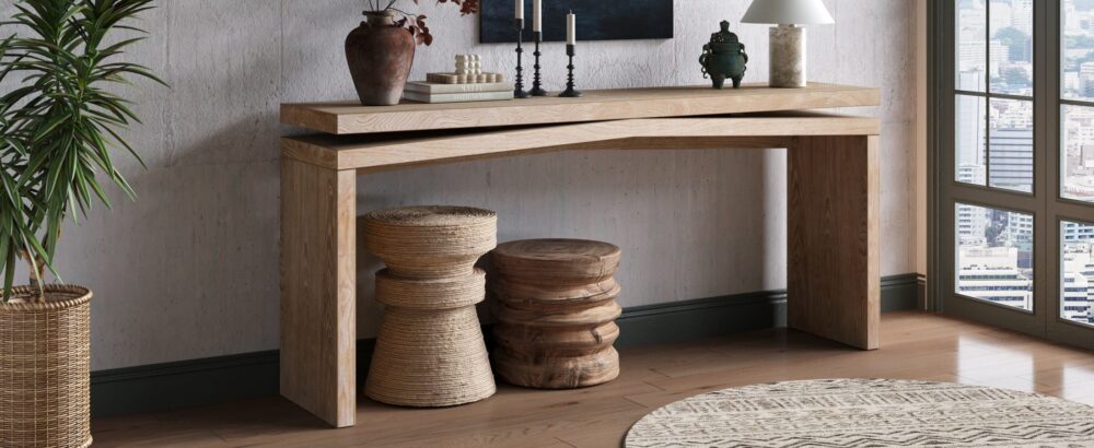 VESAMONTIS Solid Wood Veneer Console Table